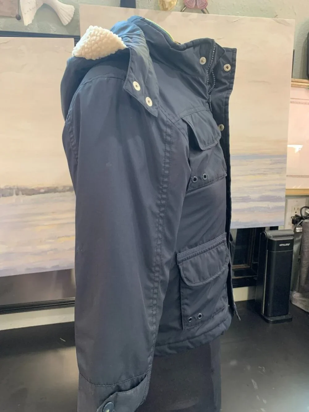 Gymboree coat with separate fleece liner and detachable hood sz S 5-6 navy